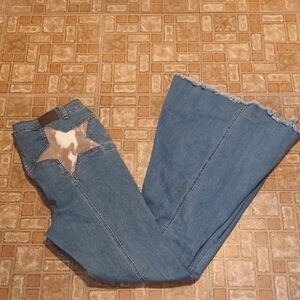 L&B Denim Flare Jeans with Star Patch High Rise Flare Size 14